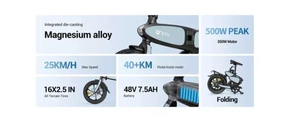 DYU C2 16 Inch Full Folding Electric Bike - Image 7