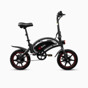 DYU D3F Folding Electric Bike 14-inch with 250W motor, dual disc brakes, and adjustable saddle for a comfortable urban commute.