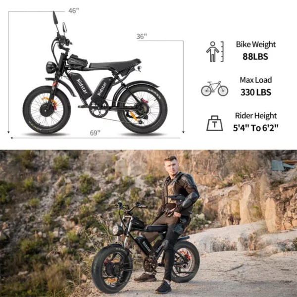 Ridstar Electric Bike Q20 for Adult 20''Fat Tire Mountain Motorbike - Image 12