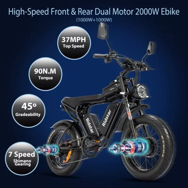 Ridstar Electric Bike Q20 for Adult 20''Fat Tire Mountain Motorbike - Image 7